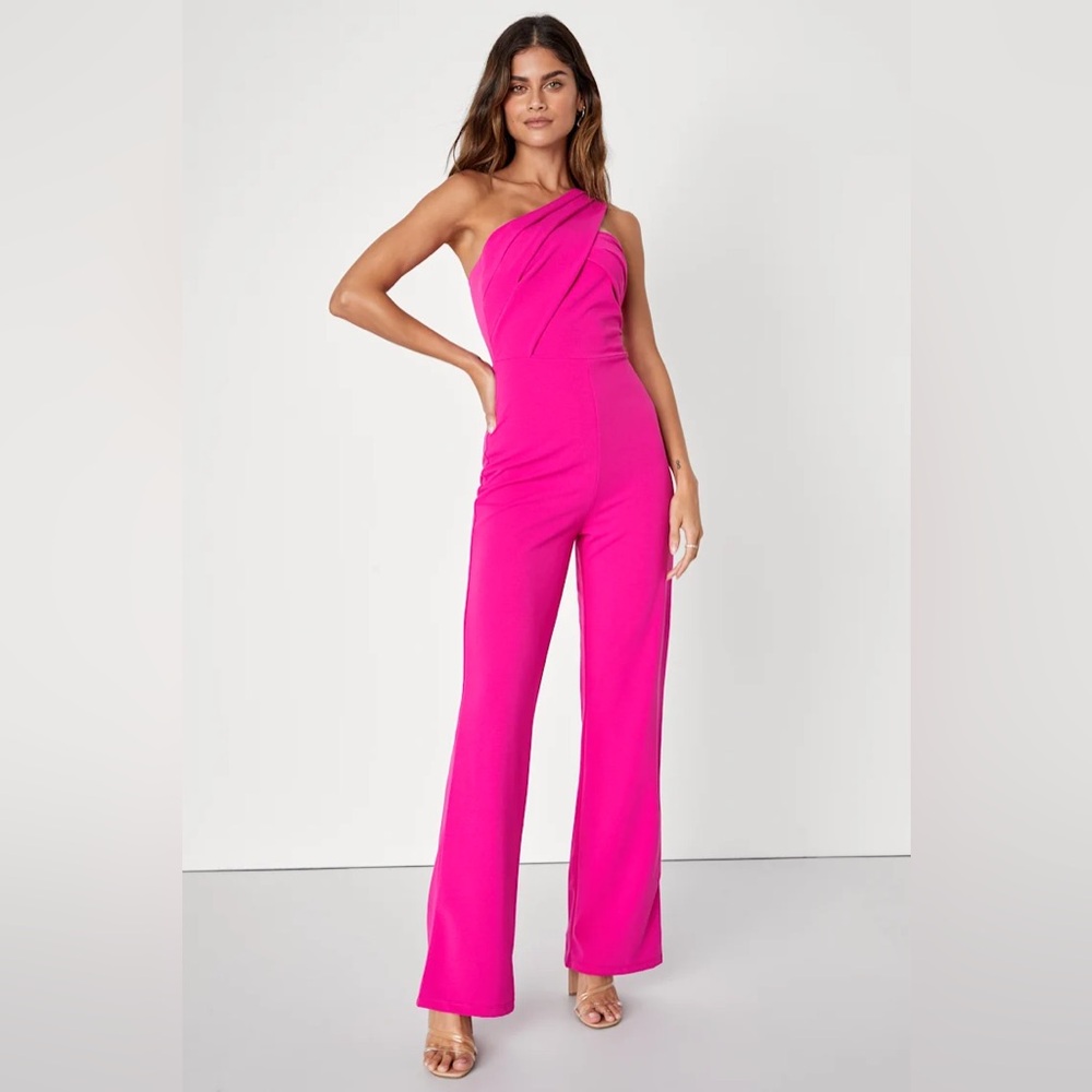 Lulu's Vibrant Pink One-Shoulder Jumpsuit